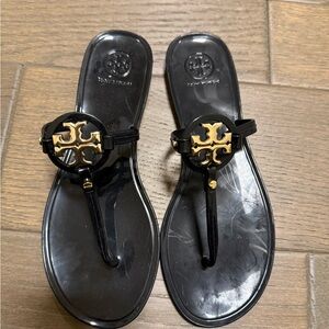 Tory Burch Black Sandals with Gold Logo